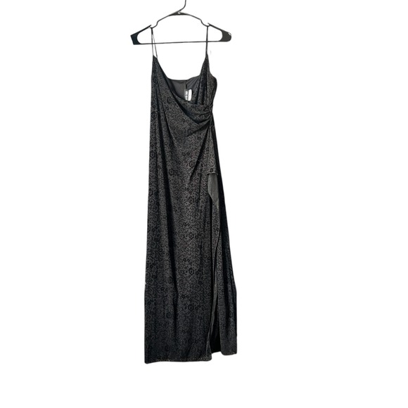 Whimsigoth Y2K Vtg Byer Too! Maxi Dress Black Floral Print Sleeveless with Slit - Picture 1 of 5